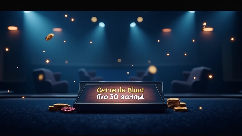 Dunkle Casino-Szene mit Bonuscode-Anzeige und goldenen Chips