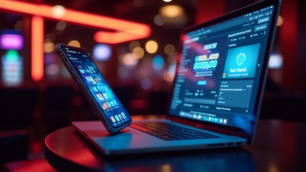 Smartphone-App und Browser im Vergleich in dunkler Casino-Umgebung