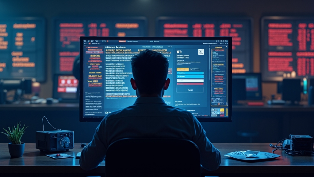Spieler behebt Login-Probleme an einem Bildschirm im dunklen Casino