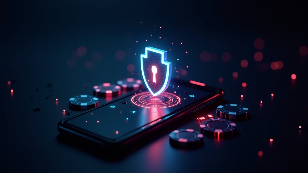 Smartphone mit Sicherheits- und Kompatibilitätssymbolen im Casino-Look